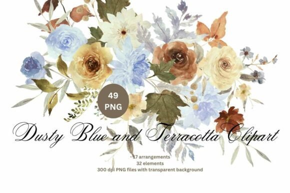 Download Blue and Terracotta Flowers Clipart PNG - Blue Collection