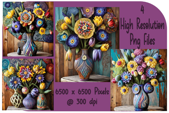 Download Whimsical Flowers in Vase Set of 4 - Flowers in vase Collection