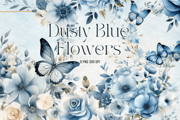Download Dusty Blue Flowers Watercolor Clipart - Premium Resources