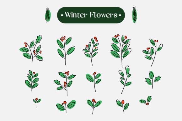 Download Set of Hand Drawn Winter Flower - Winter Collection