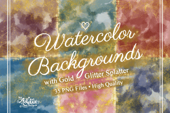 Download Watercolor Backgrounds with Gold Glitter - Premium Bundle