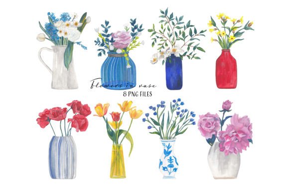Download Flowers in Vase Gouache Painted Clipart - Flowers in vase Collection