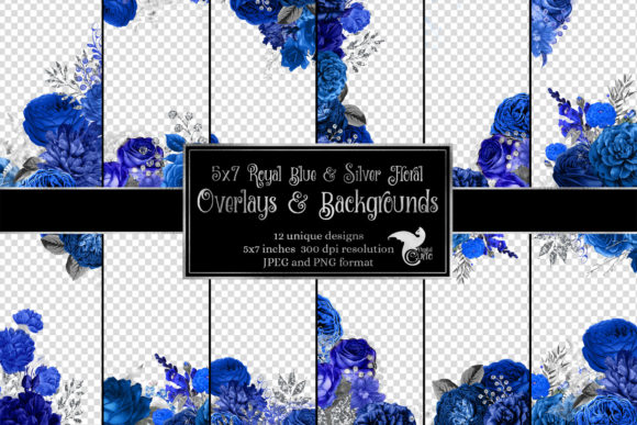 Download 5x7 Royal Blue and Silver Floral Overlay - Blue Collection