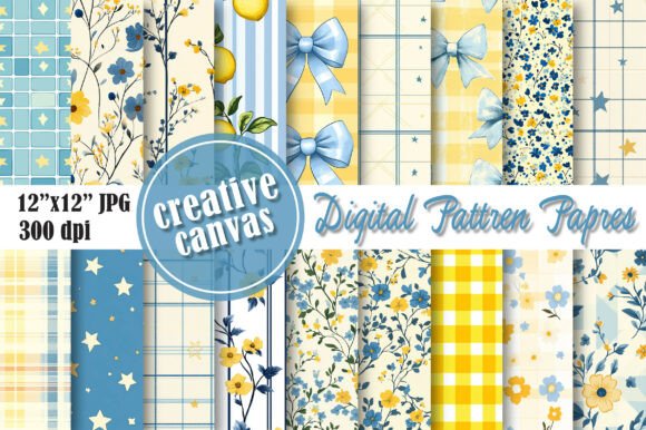 Download Blue &amp; Yellow Floral Digital Paper Bundl - Blue Collection