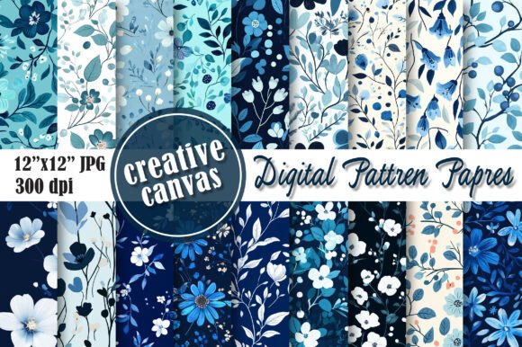 Download Blue Floral Digital Paper Bundle - Blue Collection