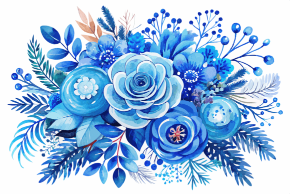 Download Blue Watercolor Winter Flowers Bouquet - Winter Collection
