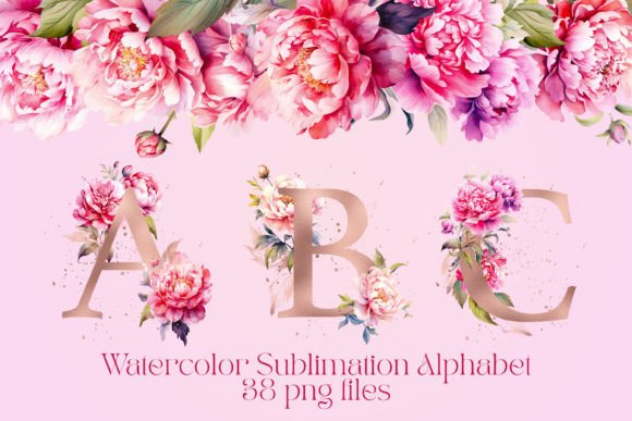 Download Gold Alphabet with Watercolor Peonies - Premium Bundle
