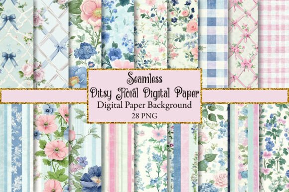 Download Pink &amp; Blue Ditsy Floral Digital Paper - Blue Collection