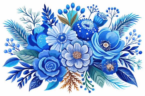 Download Blue Watercolor Winter Flowers Bouquet - Winter Collection