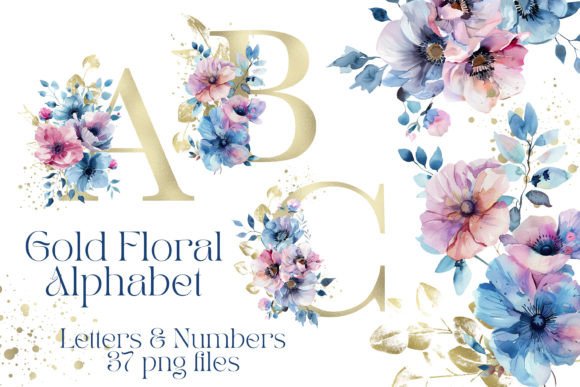 Download Gold Sublimation Floral Alphabet - Premium Bundle