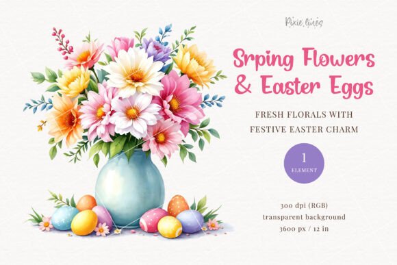 Download Spring Flowers in Vase with Easter Eggs - Flowers in vase Collection